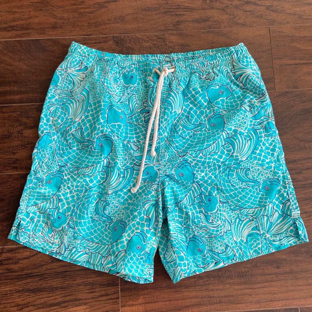 Lillly Pulitzer Palm Beach Board Shorts blue Koi fish sz M
